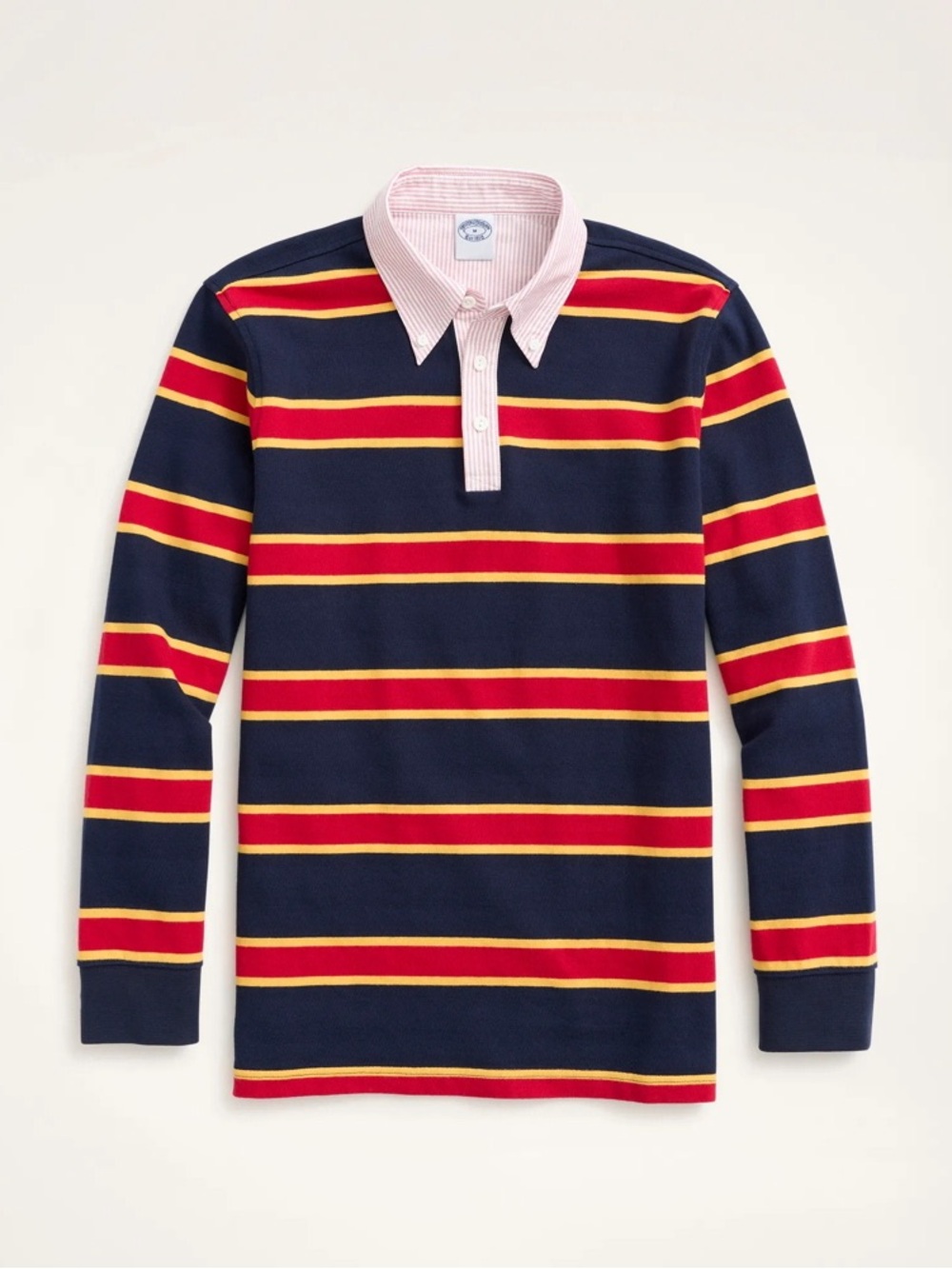 Brooks Brothers Rugby Shirt BB2 Red Navy Yellow 100% Cotton XL